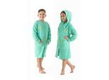 Kinderbademantel KANGAROOS "Kira, Ideal für Zuhause, Schwimmbad oder im Urlaub" Gr. 104, seegrün, 104, Leichtfrottier, Hausmäntel, modernen, sportliches Design, leuchtenden Akzenten