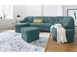 Wohnlandschaft DOMO COLLECTION "SARAFINA 295x83x180 cm, auch mit Federkern für mehr Sitzkomfort", blau (petrol), B:295cm H:83cm T:180cm, Luxus-Microfaser (92% Polyester, 8% Nylon);Microfaser PRIMABELLE (100% Polyester);Microfaser PRIMABELLE (100% Polyester) / Struktur (90% Polyester; 10% Polyacryl), Sofas, Wohnlandschaft, whlw. mit Bettfunktion, elegantes Design, U-Form