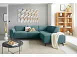Ecksofa DOMO COLLECTION "Amora, bequem und zeitlos, L-Form", blau (petrol), B:263cm H:81cm T:191cm, Sofas, Ecksofa, mit Federkern, Fußhöhe passend für gängige Saugroboter
