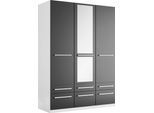 Kleiderschrank PRIESS "Schrank Garderobe Wäscheschrank Barcelona in 5 Breiten", schwarz (schwarz, weiß), B:140cm H:193cm T:54cm, Holzwerkstoff, Schränke, Kleiderschrank, viel Stauraum, geräumige Schubkästen, mit Spiegel, MADE IN GERMANY