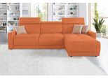 Ecksofa DOMO COLLECTION "Ava mit moderner Sitzheftung & toller Doppelnaht, komfortabel, L-Form", orange (terrakotta), B:262cm H:84cm T:167cm, Kunstleder SOFTLUX;Struktur fein (100% Polyester);Zierkissen: Microfaser PRIMABELLE (100% Polyester);Struktur (100% Polyester);Microfaser PRIMABELLE (100% Polyester), Sofas, Ecksofa, mit Recamiere, inkl. Federkern, wahlweise mit Kopfteilverstellungen