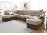 Wohnlandschaft DOMO COLLECTION "SARAFINA 295x83x180 cm, auch mit Federkern für mehr Sitzkomfort", braun (braun, braun, beige), B:295cm H:83cm T:180cm, Luxus-Microfaser (92% Polyester, 8% Nylon);Microfaser PRIMABELLE (100% Polyester);Microfaser PRIMABELLE (100% Polyester) / Struktur (90% Polyester; 10% Polyacryl), Sofas, Wohnlandschaft, whlw. mit Bettfunktion, elegantes Design, U-Form