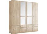 Kleiderschrank PRIESS "Schrank Garderobe Wäscheschrank Barcelona in 5 Breiten", braun (struktureichefarben hell), B:185cm H:193cm T:54cm, Holzwerkstoff, Schränke, Kleiderschrank, viel Stauraum, geräumige Schubkästen, mit Spiegel, MADE IN GERMANY