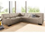 Ecksofa DOMO COLLECTION "Norma, moderne Armlehnen, zeitlos und elegant, Breite 247cm, L-Form", beige, B:247cm H:74cm T:212cm, Microfaser PRIMABELLE (100% Polyester);Kunstleder SOFTLUX;Struktur (90% Polyester, 10% Polyacryl);NaturLEDER (echtes Rindsleder), Sofas, Ecksofa, wahlweise mit Bettfunktion