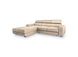 ECKSOFA NOTO L-S Creme Velours-Stoff mit Schlaffunktion