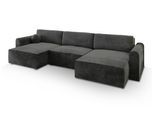 WOHNLANDSCHAFT FENTO M Schwarz Velours-Stoff mit Schlaffunktion
