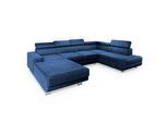 WOHNLANDSCHAFT SIENA R-S Blau Velours-Stoff mit Schlaffunktion