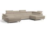 WOHNLANDSCHAFT RUBANO R-S Beige Boucle-Stoff mit Schlaffunktion