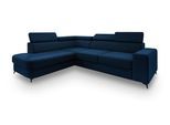 ECKSOFA ALVORO L-S Blau Velours-Stoff mit Schlaffunktion