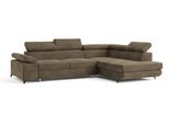 ECKSOFA FAVIEN R-S Beige Velours-Stoff mit Schlaffunktion