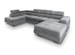 WOHNLANDSCHAFT CASONE L-S Hellgrau Velours-Stoff mit Schlaffunktion