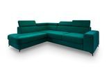 ECKSOFA ALVORO L-S Blau Velours-Stoff mit Schlaffunktion