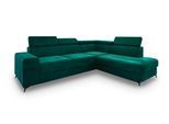 ECKSOFA ALVORO R-S Grün Velours-Stoff mit Schlaffunktion