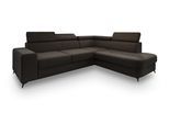 ECKSOFA ALVORO R-S Braun Velours-Stoff mit Schlaffunktion