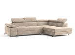ECKSOFA FAVIEN R-S Creme Velours-Stoff mit Schlaffunktion