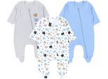 Schlafanzug TUPTAM "Schlafstrampler Baby Unisex Schlafstrampler mit Fuß 3er Pack", Jungen, Gr. 56, blau (bären hellblau beige grau), Obermaterial: 100% Baumwolle CO., Homewear-Sets Schlafanzug