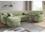 Wohnlandschaft DOMO COLLECTION "Bahia mit viel Platz, zeitloses Design, U-Form", grün, B:308cm H:91cm T:200cm, Luxus-Microfaser (100% Polyester), mit Muster;Struktur (100% Polyester), Sofas, Wohnlandschaft, wahlweise mit Bettfunktion