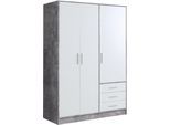 Kleiderschrank FORTE "Jupiter, Made in Europe, mit Schubladen", grau (beton, weiß), B:145cm H:200cm T:60cm, FSC-zertifizierter Holzwerkstoff, Schränke, Kleiderschrank, Stauraum, 2 Breiten, 4 Farben, Schubladen, variable Einlegeböden