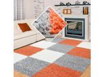 Muratap Basic shaggy geblokt vloerkleed oranje / grijs hoogpolig- 200x290