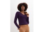 Strickpullover BONPRIX "Feinstrickpullover aus fließendem Viskose-Mix", Damen, Gr. 44/46 (L), lila (dunkellila), Feinstrick, Obermaterial: 50% Viskose, 26% Polyamid, 24% Polyester, unifarben, slim fit hüftbedeckend, V-Ausschnitt, Strickbündchen, Pullover Strickpullover, aus weichem Viskose-Mix, mit tollem Wellenausschnitt, Slim fit