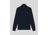 Lyle & Scott katoenen merino trui met 1/4 rits - marineblauw