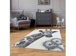 Kinderteppich CARPET CITY "Savanna 9370", beige (cream), B:160cm H:11mm L:225cm, Polypropylen (PP), Teppiche, Kinderteppich, Spielteppich, Teppich, Giraffe, Creme/ Grau, Kurzflor