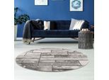 Teppich CARPET CITY "Noa 9250" Gr. 10, grau, H:11mm Ø:160cm, Kunstfaser, Teppiche, Teppich, Stein Optik, Kurzflor, Modern, Weicher For, Pflegeleicht
