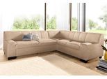Ecksofa DOMO COLLECTION "Norma, moderne Armlehnen, zeitlos und elegant, Breite 247cm, L-Form", beige (natur), B:247cm H:74cm T:212cm, Microfaser PRIMABELLE (100% Polyester);Kunstleder SOFTLUX;Struktur (90% Polyester, 10% Polyacryl);NaturLEDER (echtes Rindsleder), Sofas, Ecksofa, wahlweise mit Bettfunktion