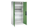 C+P Akkuladeschrank Acurado, abschließbar, mit Inneneinrichtung, B 930 x T 500 x H 1950 mm, Stahl, resedagrün RAL 6011/lichtgrau RAL 7035