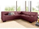 Ecksofa DOMO COLLECTION "Norma, moderne Armlehnen, zeitlos und elegant, Breite 247cm, L-Form", rot (karminrot), B:247cm H:74cm T:212cm, Microfaser PRIMABELLE (100% Polyester);Kunstleder SOFTLUX;Struktur (90% Polyester, 10% Polyacryl);NaturLEDER (echtes Rindsleder), Sofas, Ecksofa, wahlweise mit Bettfunktion