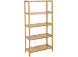 Badezimmerregal, Natur, Holz, Bambus, vollmassiv, 5 Fächer, 60x130x26 cm, Badezimmer, Badezimmerregale, Badregale
