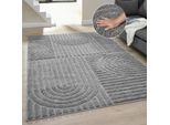 Teppich OTTO HOME "Jonne, Boho-Design, Scandi, Designteppich", grau, B:240cm H:20mm L:320cm, Kunstfaser, Teppiche, Teppich, Hoch-Tief, 3D Optik, skandinavischer Stil, Wohnzimmer, Schlafzimmer