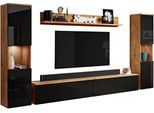 Wohnwand OTTO HOME "PARIS, Vitrine Türanschlag links/rechts wechselbar", schwarz (kastanien breslau, schwrz hochglanz), B:260cm H:130cm T:33cm, Hartfaserplatte, Kastenmöbel-Sets, Wohnwand, grifflose Design, stehend und hängend montierbar