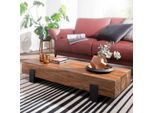 FineBuy Couchtisch Sheesham Massivholz rechteckig 115cm Block Wohnzimmertisch