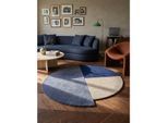 Wollteppich geometrisch Blau-Beige Ø200 cm - HALLEIN Kadima Design