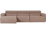 Ecksofa WOOOD "Novi Chaiselongue Bezug mit verstellbarer Nackenstütze 300x173x73 cm", braun (taupe), B:300cm H:73cm T:173cm, Sofas, Ecksofa, Links, Tragkraft 360 kg, Maximale Verschleißfestigkeit, Bouclé-Bezug