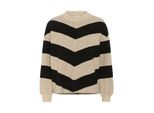 Strickpullover KAFFE "Strickpullover KAverana", Damen, Gr. M, beige (feather gray m., schwarz stripe), Obermaterial: 46% Polyacryl PAN. 45% Nylon NY. 5% Wolle mw. 4% Elasthan EL., Pullover Strickpullover