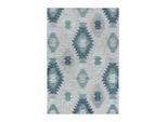 Ayyildiz , Blau , Textil , Graphik , rechteckig , 140x200 cm , Oeko-Tex® Standard 100 , für Fußbodenheizung geeignet, schmutzabweisend, für Hausstauballergiker geeignet, lichtunempfindlich, antistatisch, waschbar, pflegeleicht, strapazierfähig, leicht zusammenrollbar , Teppiche & Böden, Teppiche, Webteppiche, Flachwebteppiche
