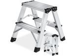 tectake® Doppelseitige Aluminium Trittleiter, 2 Stufen, klappbar, geriffelte Trittfläche, Belastbarkeit 150 kg