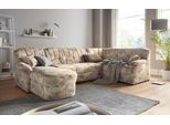 Wohnlandschaft DOMO COLLECTION "Bahia U-Form, B/T: 308/200 cm, mit Federkern, belastbar bis 140kg/Sitz", braun, Sofas, B/H/T: 308cm x 91cm x 200cm, Luxus-Microfaser, Recamiere links, Luxus-Microfaser (100% Polyester), mit Muster;Struktur (100% Polyester), Wohnlandschaft, Microfaser, natur, B:308cm H:91cm T:200cm