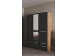 Kleiderschrank PRIESS "Schrank Garderobe Wäscheschrank Barcelona in 5 Breiten", schwarz (astkernbuche, schwarz), B:140cm H:193cm T:54cm, Holzwerkstoff, Schränke, Kleiderschrank, viel Stauraum, geräumige Schubkästen, mit Spiegel, MADE IN GERMANY