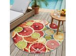 Teppich SANSIBAR "Rantum Beach 003", bunt (orange, multi), H:5mm Ø:140cm, Polypropylen, Teppiche, Teppich, Flachgewebe, modernes Sommer Design, In- und Outdoor geeignet