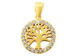 Kettenanhänger ADELIA´S "Anhänger – Lebensbaumanhänger aus 925 Silber mit Zirkonia", gold, Schmuckanhänger, Damen, Silber 925 (Sterlingsilber), Kettenanhänger, Ideal als Geschenk für besondere Anlässe