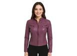 Paarse, casual, slim-fit leren bikerjack voor dames - Tulsa