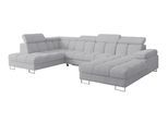 WOHNLANDSCHAFT mit Schlaffunktion und Bettkasten Ottomane Links COMA U 345x203x79 Grau Cord