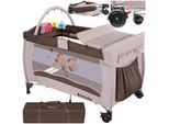 tectake® Kinder Reisebett, klappbar und höhenverstellbar, 2 Rollen mit Bremsen, inklusive Tragetasche, 132 x 75 x 104 cm