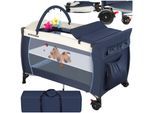 tectake® Kinder Reisebett, klappbar und höhenverstellbar, 2 Rollen mit Bremsen, inklusive Tragetasche, 132 x 75 x 104 cm
