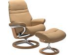 Relaxsessel STRESSLESS "Sunrise", beige (sand paloma), B:79cm H:103cm T:73cm, Leder BATICK: BATICK ist ein leicht korrigiertes, durchgefärbtes und genarbtes Möbelleder, bei dem die meisten Unebenheiten und Spuren in der Regel entfernt wurden.;Leder PALOMA: PALOMA ist ein durchgefärbtes Semianilin-Möbelleder mit natürlicher Narbung.;ROHLEDER Stoff Q2 FARON: Ein fester zuverlässiger Bouclé mit einem