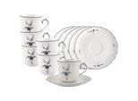 Tasse VILLEROY & BOCH "Kaffeetassen mit Untertassen Vieux Luxembourg 120 ml 6er Set weiß-blau", bunt (weiß, blau), B:14,3cm H:8,6cm Ø:14,3cm, Porzellan, Trinkgefäße, Tasse, Spülmaschinengeeignet, Mikrowellengeeignet