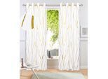 Gardine OTTO HOME "Quinnton", gelb (weiß, goldfarben), B:140cm H:145cm, Polyester, Polyester, Gardinen, Gardine, Blickdicht, 2er-Set, Ösen- Aufhängung, Metallic-Akzente